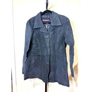 y2k Women's Black Suede Long Sleeve Button-Up Jacket 3x